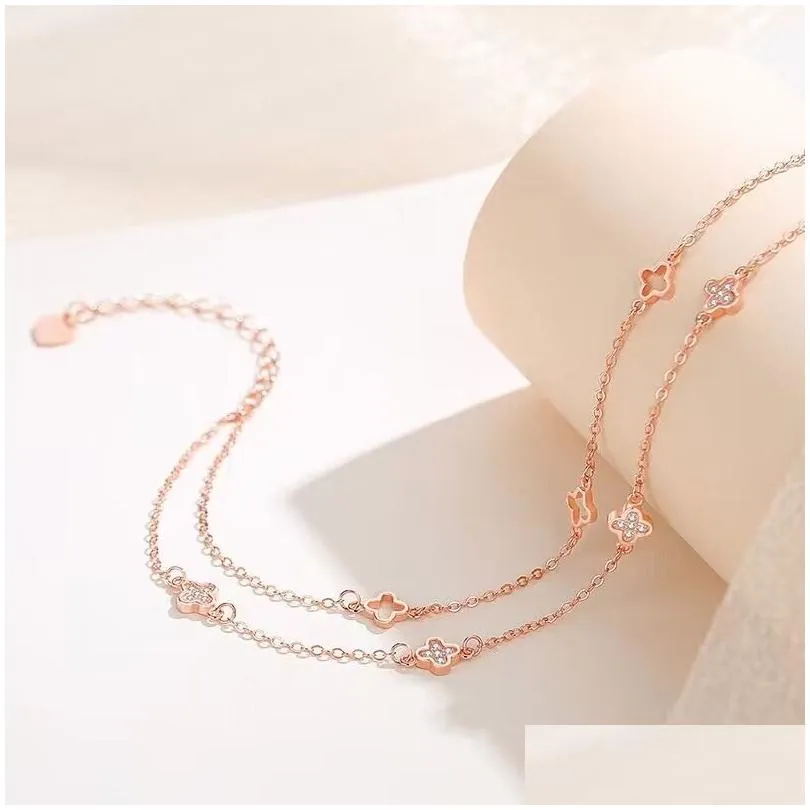 anklets fashion 925 silver  anklets designer cleefry flower anklet vintage jewelry 18k gold plated chains metal double chain for