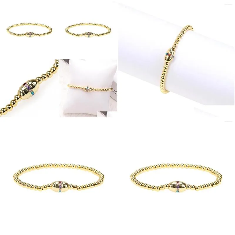 Charm Bracelets Fashion Gold Plated Beads Elastic Chain Oval Colorful Zircon Geometric Pendant Bracelet For Women Bangle Couple