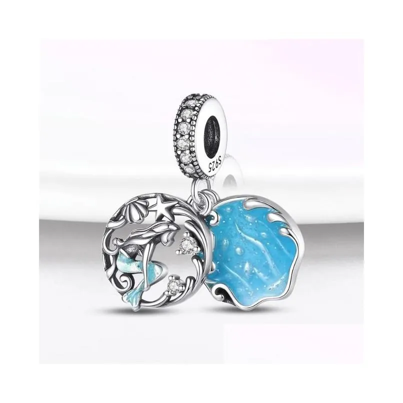 925 silver for women charms jewelry beads blue glass bead pendant ocean series