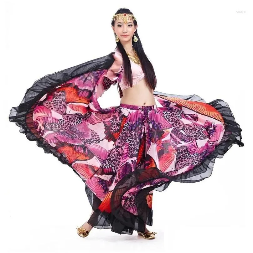 Stage Wear 720 Degree Flower Printed Gypsy Skirt Belly Dance Tribal Clothing Costume Flamenco Clothes Women Dancing Dress
