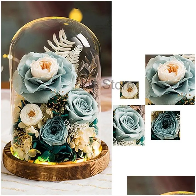 eternal rose flower with glass cover holder valentines mother day preserved immortal roses flower birthday gift decoration flower