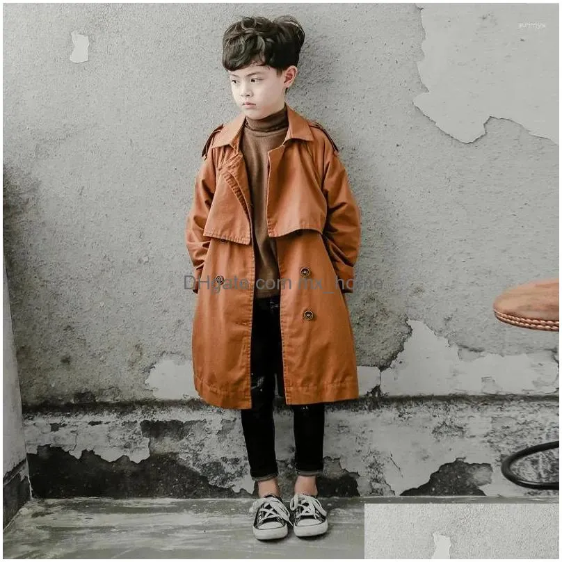 coat zhio 6-16y kids trench spring autumn boys jacket overcoat long sleeve turn-down collar children windbreaker top clothes