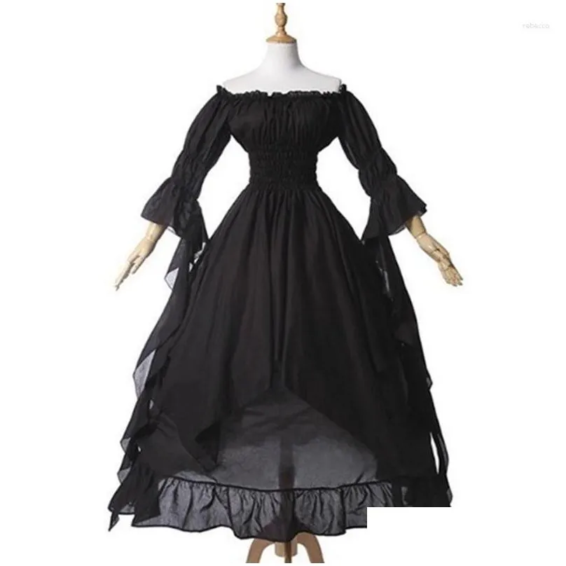 Casual Dresses Vintage Medieval Costume Woman Retro Renaissance Lace Irregular Maxi Dress Corset Waist Long Halloween Cosplay 5XL