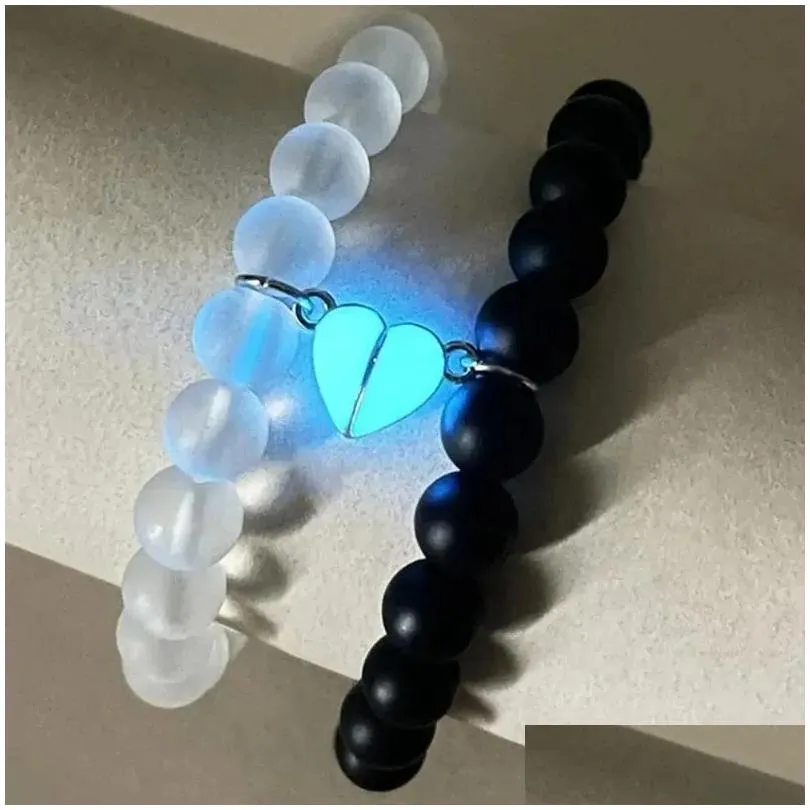 Strand 2Pcs Alloy Stone Couple Luminous Bracelet Charms Lover Fluorescent Gift Fluorescent. Heart Glow In The Dark