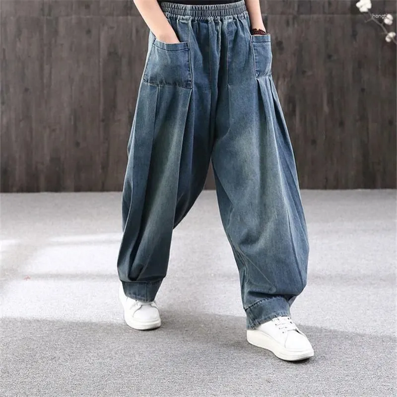 Women`s Jeans 2024 Loose Large Size Denim Wide Leg Haren Pants Female Art With Chinese Style Casual Sagging Bloomers Woman Clothing