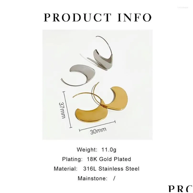 Hoop Earrings Peri`sbox Minimalist Solid Gold Pvd Plated Geometric Open For Women Stainless Steel Plain Flat Jewelry Waterproof
