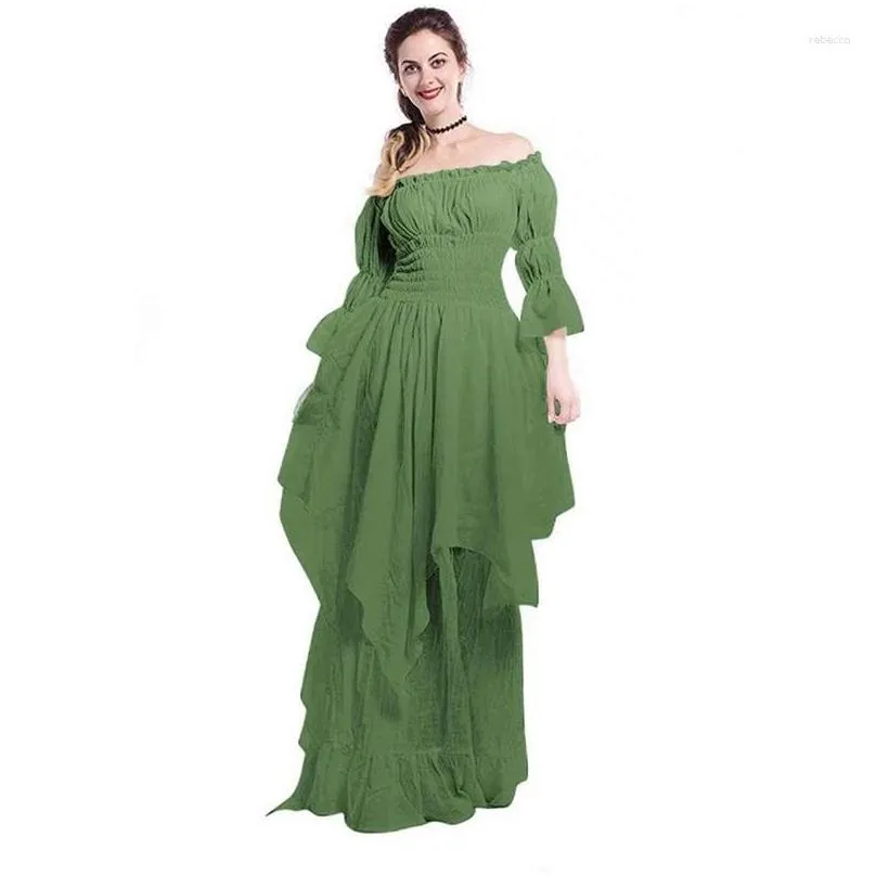 Casual Dresses Vintage Medieval Costume Woman Retro Renaissance Lace Irregular Maxi Dress Corset Waist Long Halloween Cosplay 5XL