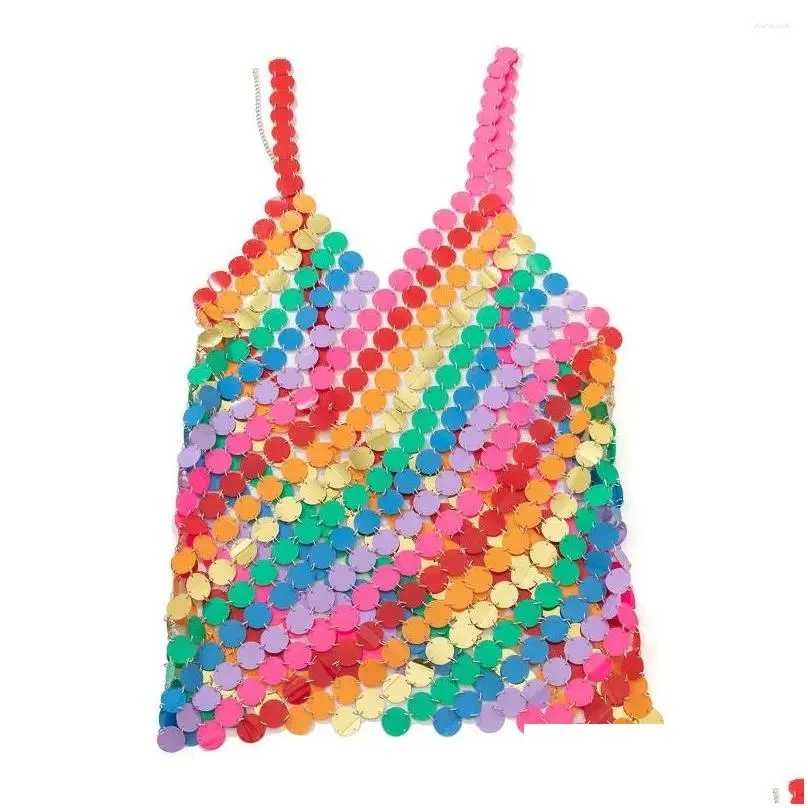 Women`S Tanks & Camis Womens Handmade Women Chain Mail Disc Sequin Work Mini Dress In Rainbow Chainmail And Skirt Set Drop Delivery Ap Dhfmh