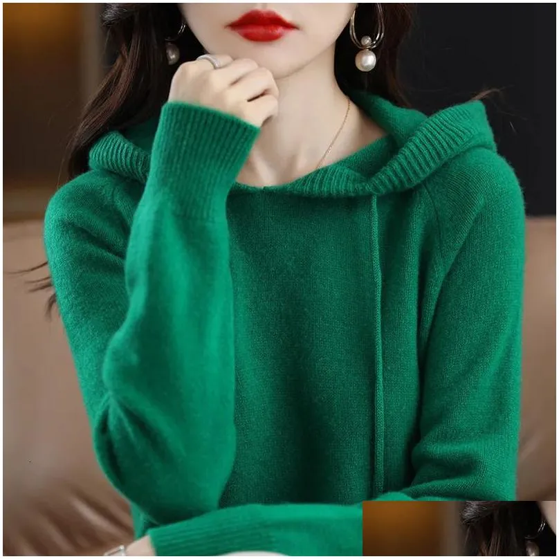 Women`s Sweaters YSZWDBLX Women Pullover Sweater Hooded Jumper Korean Loose Solid Long Sleeve Casual Autumn Winter Thick Warm Knitted