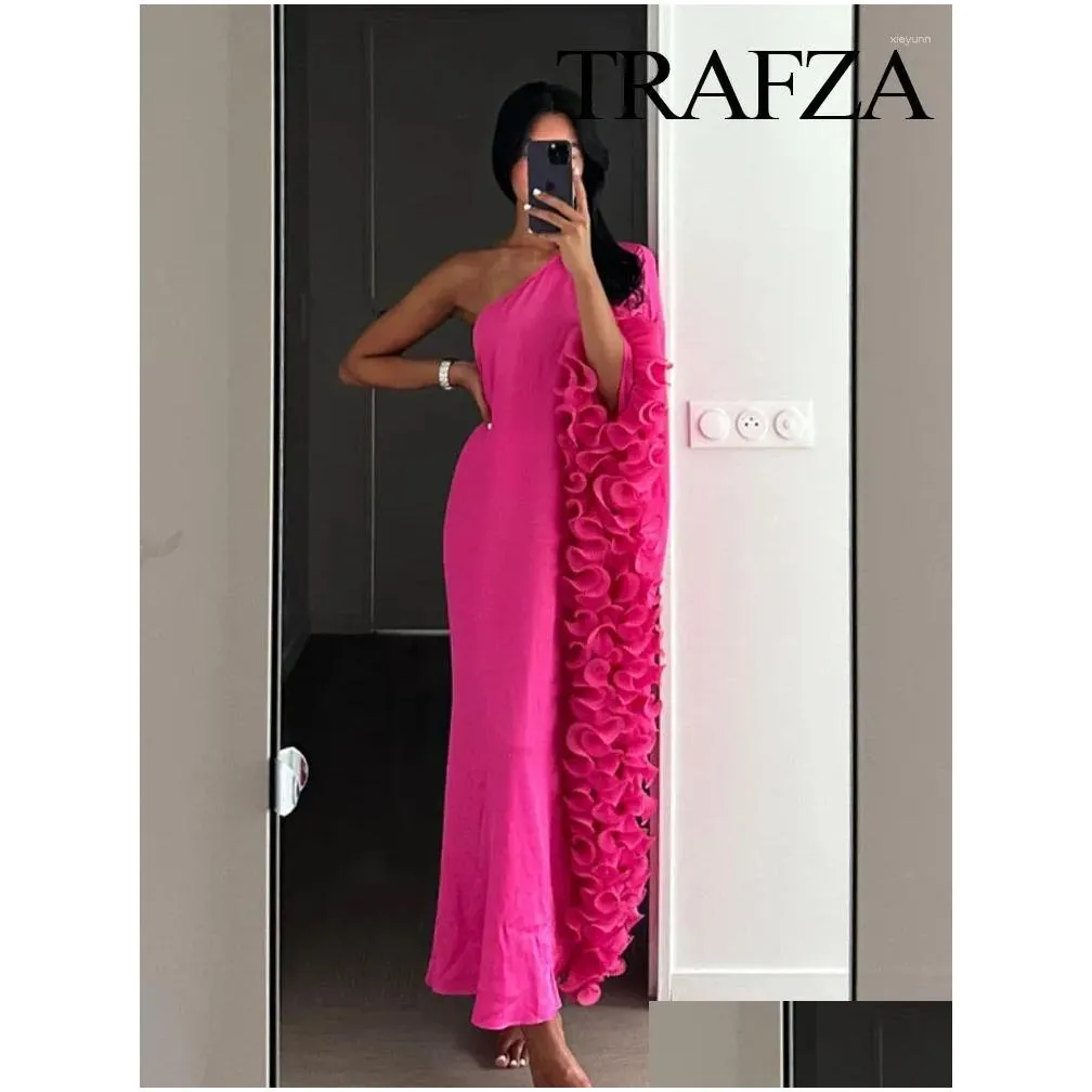 Basic & Casual Dresses Trafza Summer Womens Solid 3D Asymmetrical Fashion Elegant Woman Oversize One Shoder Long Sleeve Drop Delivery Dhuvq