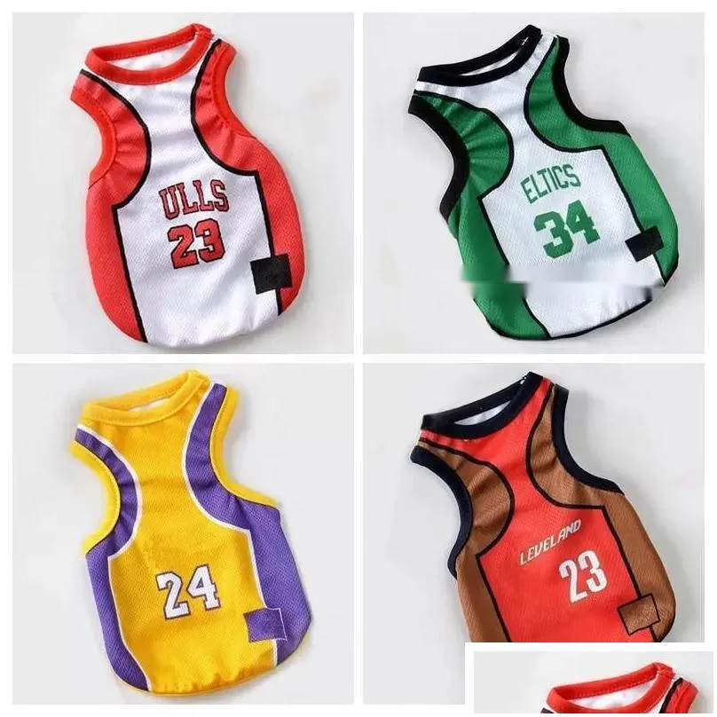 Dog Apparel Sportswear Vest Basketball Jersey Cool Breathable Pet Cat Clothes Spring Summer Fashion Cotton Shirt Lakers Large Dogs Dro Dhzxr