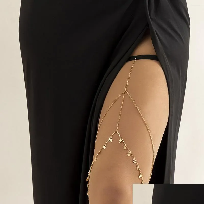 Anklets European And American Minimalist Geometric Star Rhinestone Tassel Thigh Chain Sexy Casual Beach Imitation Pearl Leg Ring