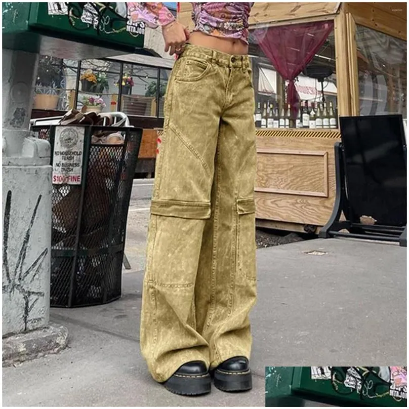 Women`s Jeans 2023 Cargo Pants Woman Relaxed Fit Baggy Clothes Black High Waist Previously Viewed Size Denim Women