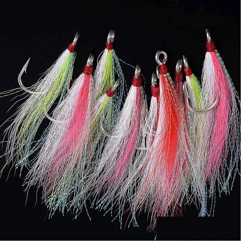 Fishhooks Stainless Steel Jigs Fishing Hooks with Bucktail Teasers lure Multi color Crystal Flash for Catfish Cod Fluke jig fish hook