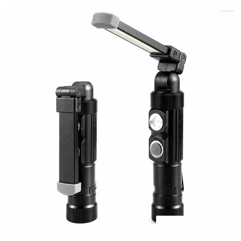 Flashlights Torches COB LED Portable Multifunctional Magnetic Folding Hook Work Light USB Cable Big Size 5 Modes Working