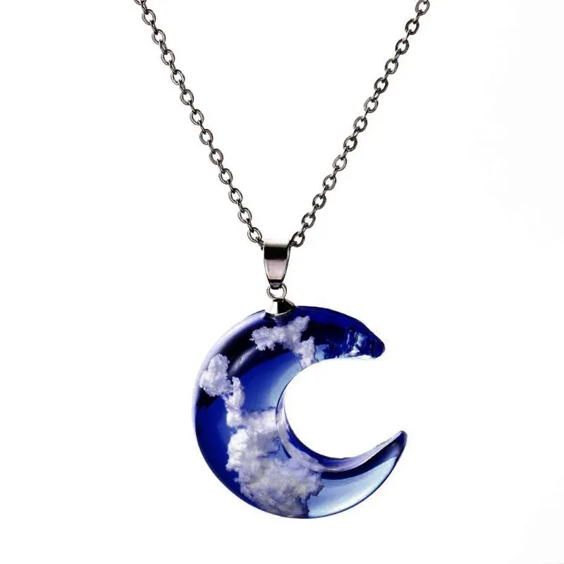 Pendant Necklaces Fashion Necklace For Women Nature Blue Sky White Cloud Resin Transparent Ladies Jewelry Gift Collares Para Mujer