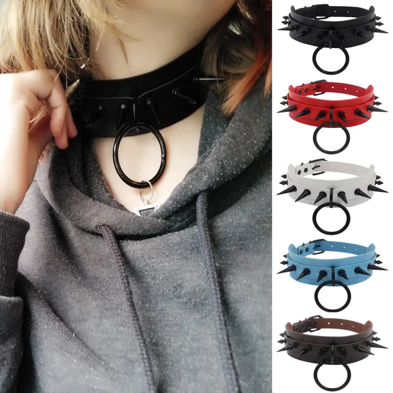 Chokers Gothic Black Spiked Punk Choker Collar Spikes Rivets Studded Chocker Necklace For Women Men Bondage Cosplay Goth Je Dhgarden Dhcjs