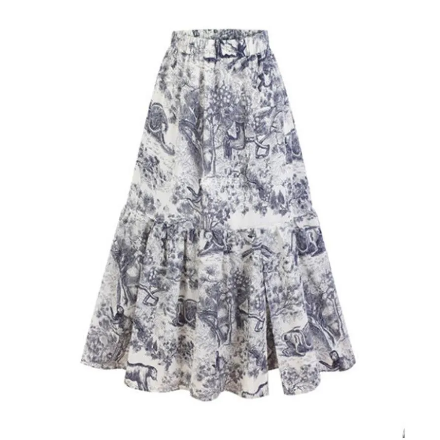 Skirts Retro Spring Autumn Fashion Design Womens Catwalk High Quality Khaki Jungle Animal Print Belt Waist A-Line Drop Delivery Dh1Xi