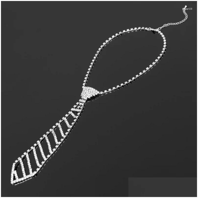 Chains Shiny Rhinestones Long Necktie Necklace With Adjustable Extended Chain For Women Weddings Party