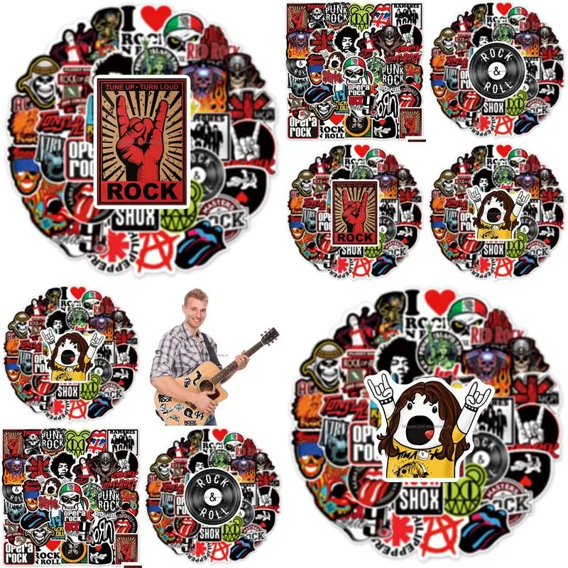 50pcs Rock And Roll Music Band Stickers Punk Graffiti Laptop Guitar Helmet Luggage Phone Stickers Children Decal Gift