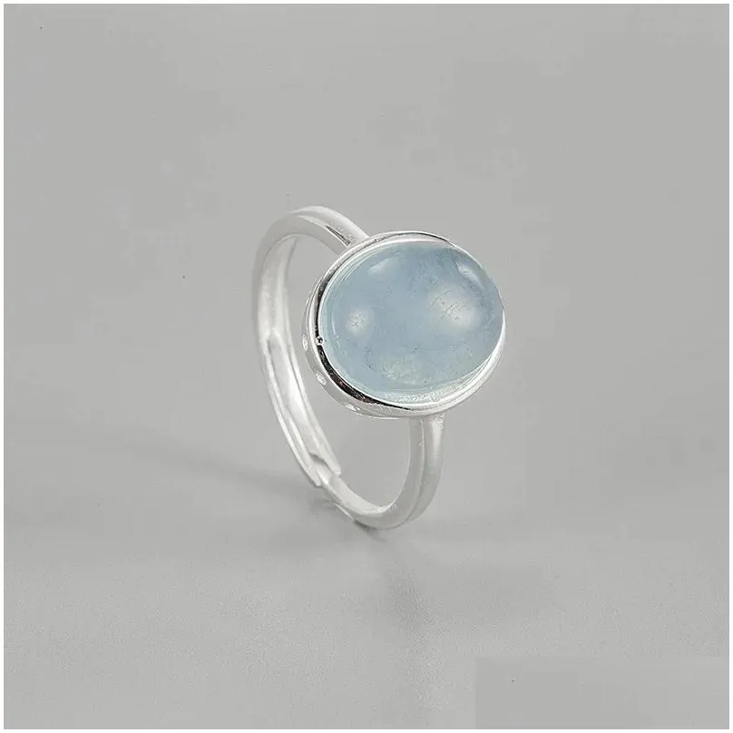 Cluster Rings Natural Aquamarine Women S925 Sterling Silver Oval Crystal Gem Ring Female Luxury Jewelry Girl Party Banquet Gift