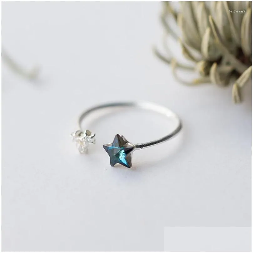 Cluster Rings MloveAcc 925 Sterling Silver Blue Star Clear CZ Adjustable For Women Luxury S925 Jewelry Gift