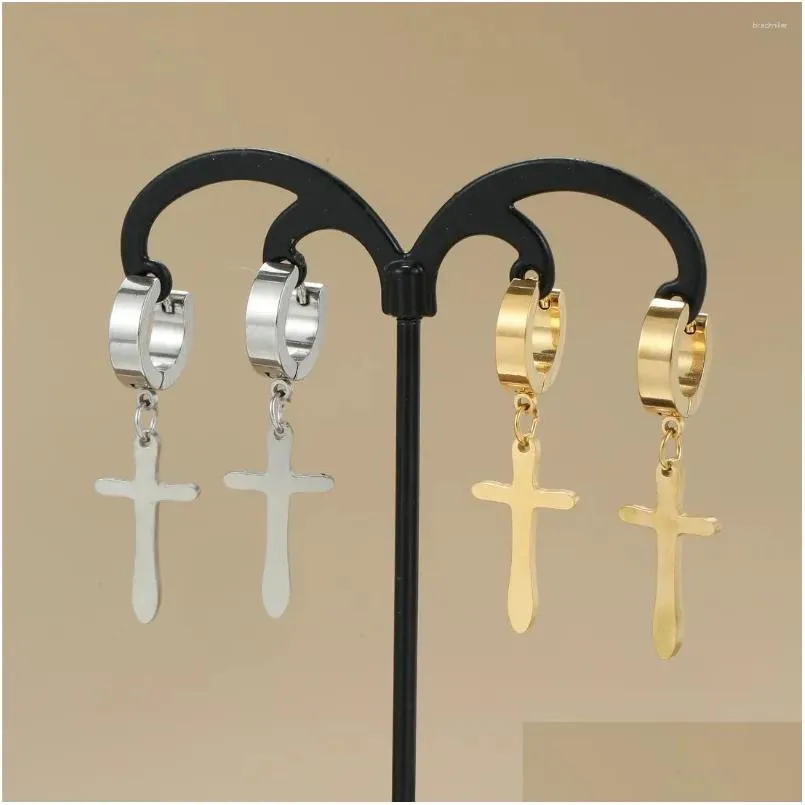 Stud Earrings 2024 Fashion Titanium SteelPersonalized Cross Ear Clip StainlessSteel Hip Hop Trendy Earringsstud Jewelry