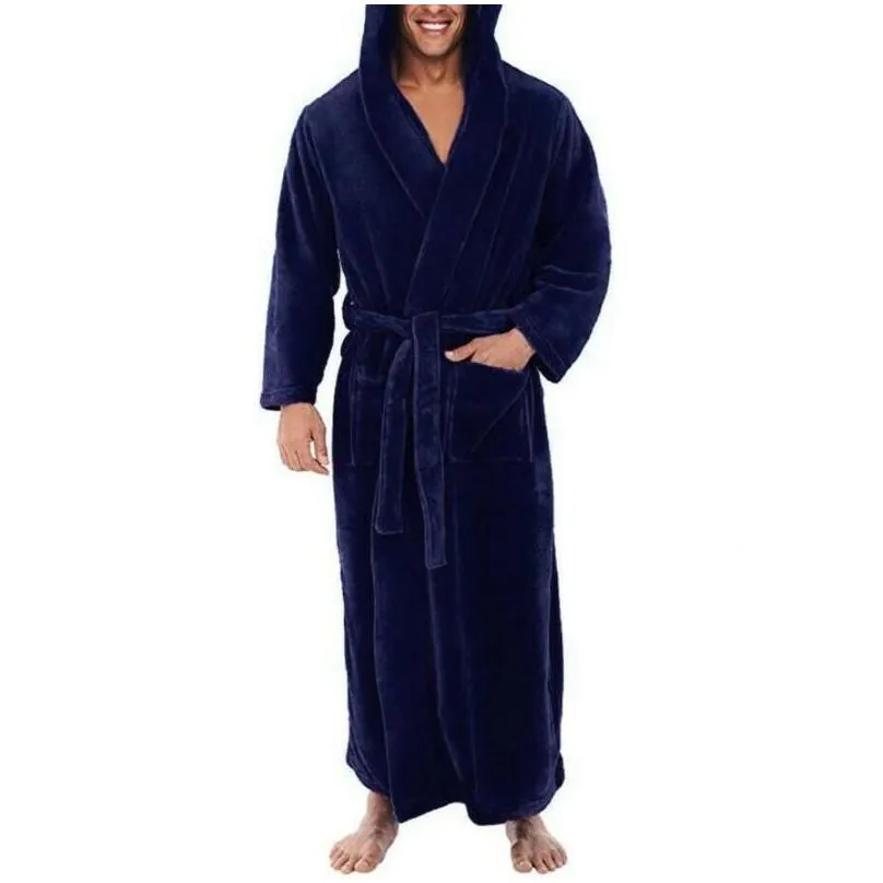 Men`S Sleepwear Men Soft Coral Fleece Solid Color Pockets Long Bath Robe Home Gown Mens Pajamas Pyjamas Set Loungewear Drop Delivery Dhe1R