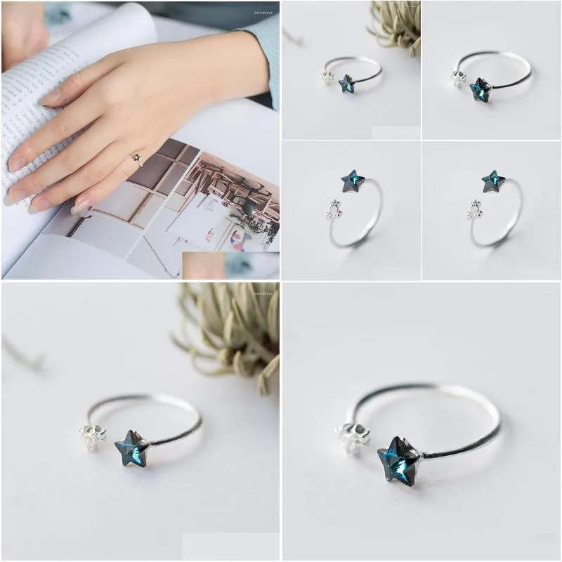 Cluster Rings MloveAcc 925 Sterling Silver Blue Star Clear CZ Adjustable For Women Luxury S925 Jewelry Gift