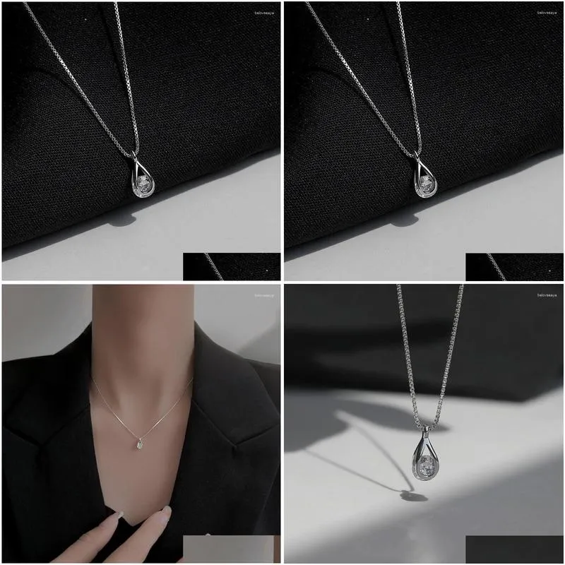 Jewelry Pouches Synthetic Moissanite Zircon Water Drop Necklace Female Summer Design Sense Geometric Clavicle