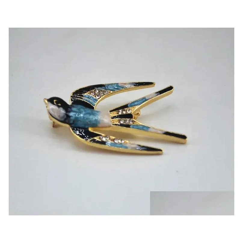 Brooches 6pcs/ Lot Fashion Jewelry Metal Enamel Bird Swallow Brooch