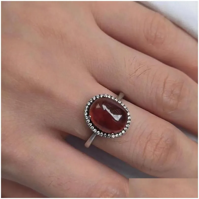 Cluster Rings 1pcs/lot Natural Garnet Ring Crystal S925 Sterling Silver With Diamonds Elegant Women`s Jewelry Precious Accessories Gem