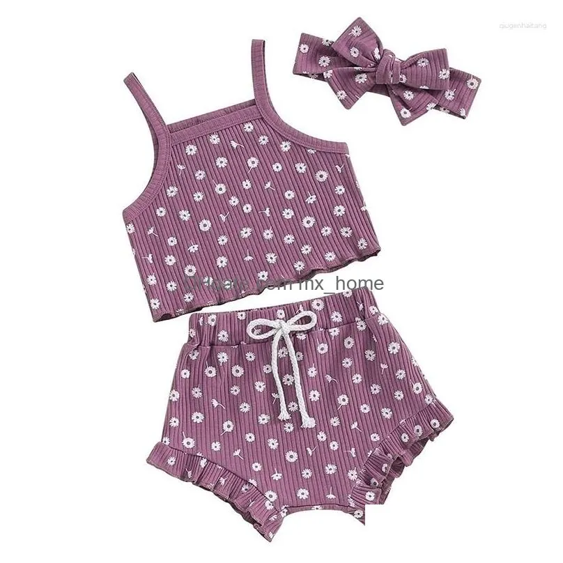 clothing sets baby girl clothes floral print sleeveless romper ruffle bloomer shorts headband set infant summer outfits