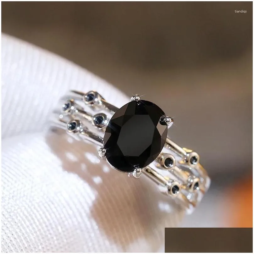 Wedding Rings 2023 Arrival Luxury Black Oval Engagement Ring For Women Anniversary Gift Jewelry Wholesale F174