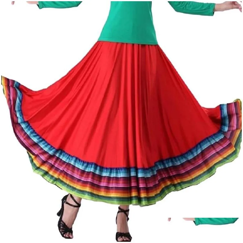 Skirts Womens Folklorico Dance Skirt Spanish Flamenco Colorf Big Swing Long Folkloric Mexican Folk Performance Costume Drop Delivery Dhju9