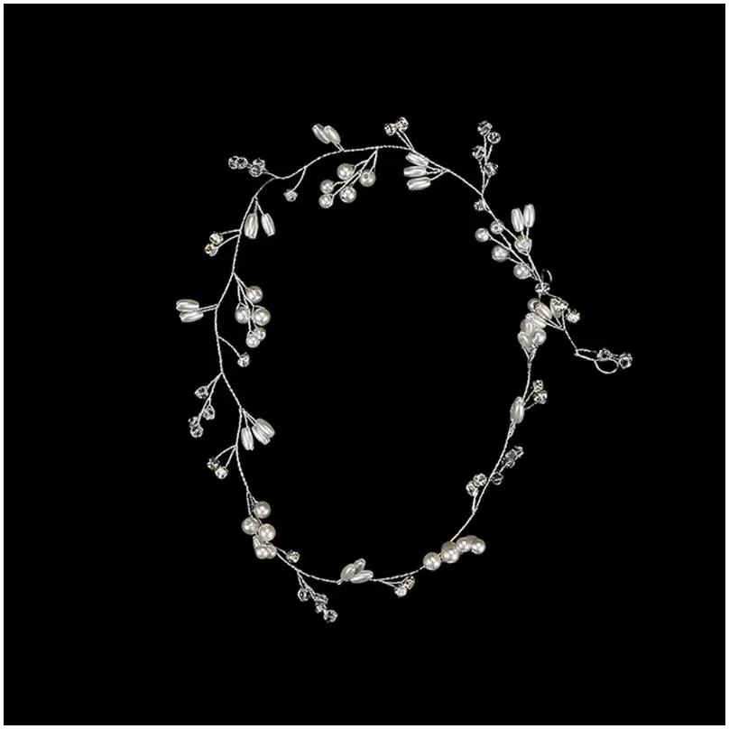 Hair Clips 50CM Accessories Handmade Ornaments Floral Crown Head Piece Wedding Jewelry Headdress Crystal Pearl Bride Hairband