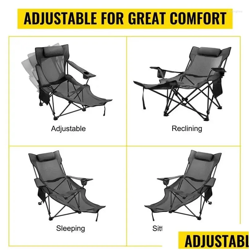 Camp Furniture Camping Chairs Folding Chair Lounge 330 Lbs Capacity W/ Footrest Mesh Cup Holder Storage Bag