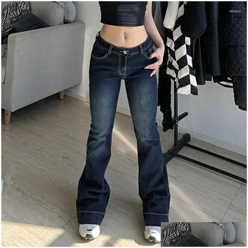 Women`s Jeans Flare Low Waist Trousers Vintage Aesthetic Denim Pants Streetwear Mom Casual Korean Fashion Y2k