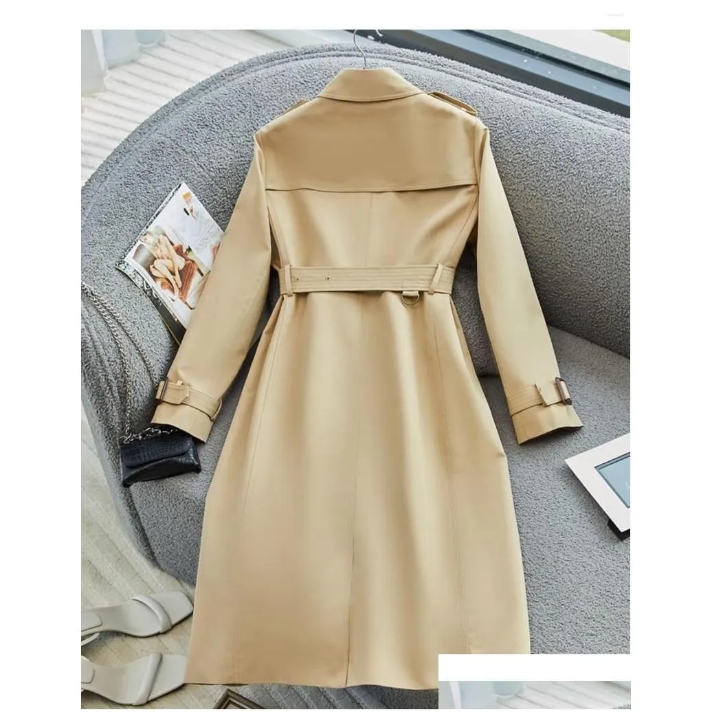 Women`S Trench Coats Womens Spring And Autumn 2023 Classic British Double Breasted Medium Length Waterproof Coat Drop Delivery Apparel Dh6F3