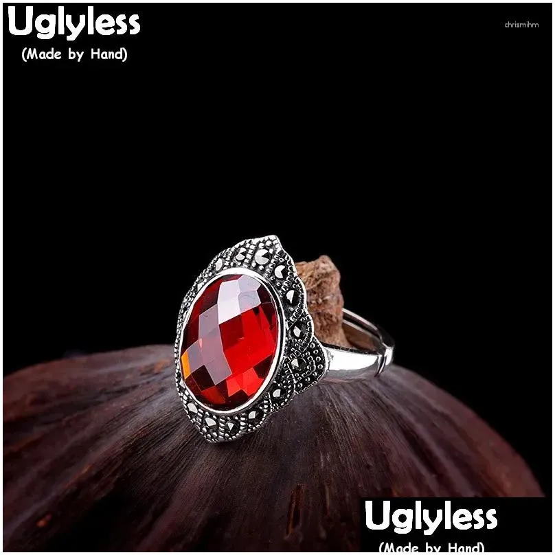 Cluster Rings Uglyless Tempting Garnet Red Gemstones For Women Vintage Thai Silver Open Solid 925 Bijoux Fine Jewelry R865