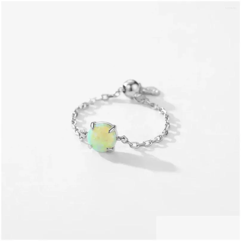 Cluster Rings 925 Sterling Silver Opal Geometric Ring For Woman Girl Love Heart Chain Adjustable Design Jewelry Party Gift Drop