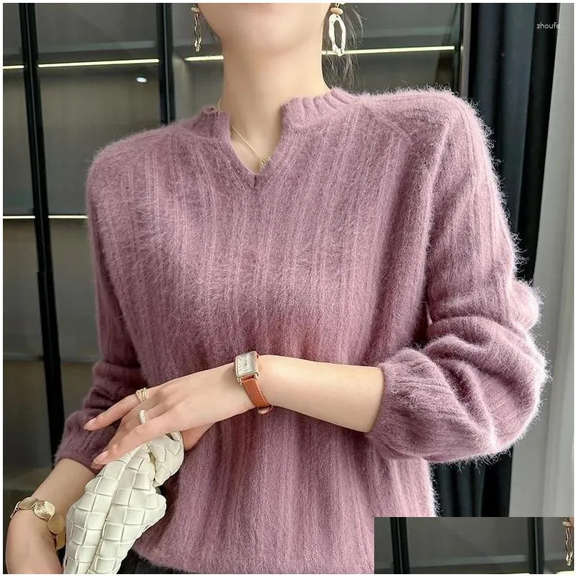 Women`s Sweaters 2024 Autumn And Winter Pure Cashmere Sweater Women V-Neck Long-Sleeved Pullover Loose Korean Knitted Base Shirt