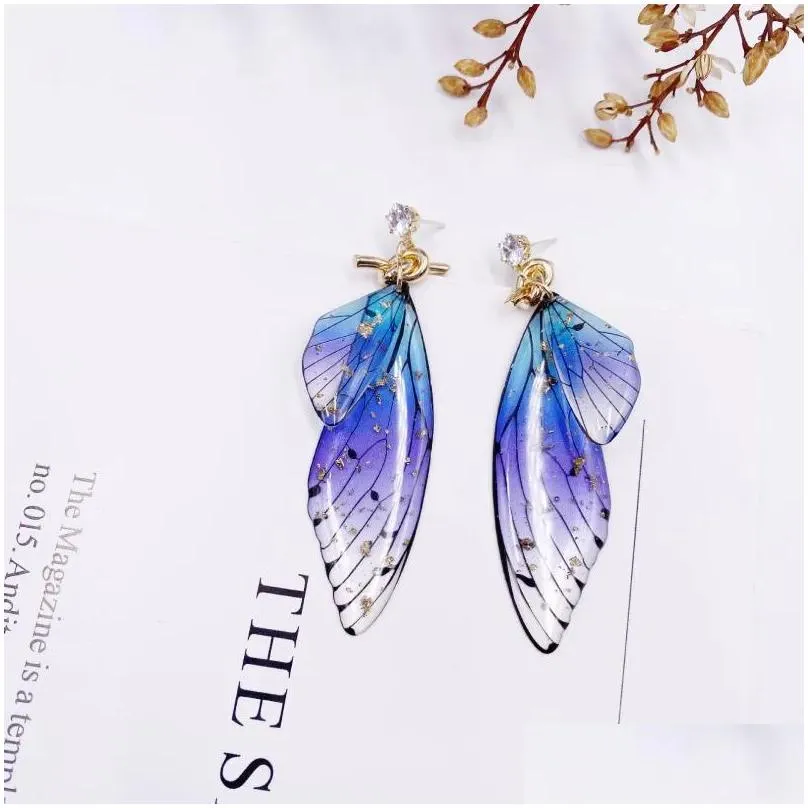 Dangle Earrings Minar Delicate Gradient Color Butterfly Simulation Wing For Women Creative Rhinestone Party Jewelry Accessories