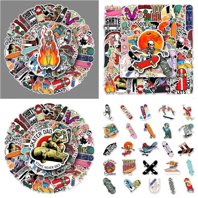 50pcs Cool skull skateboard stickers skate graffiti Stickers for DIY Luggage Laptop Bicycle