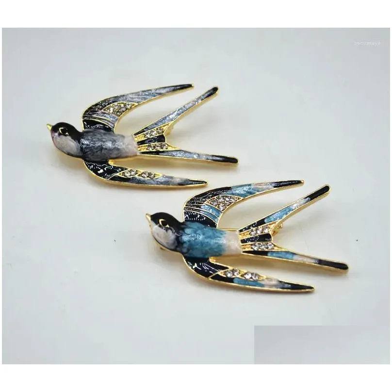 Brooches 6pcs/ Lot Fashion Jewelry Metal Enamel Bird Swallow Brooch