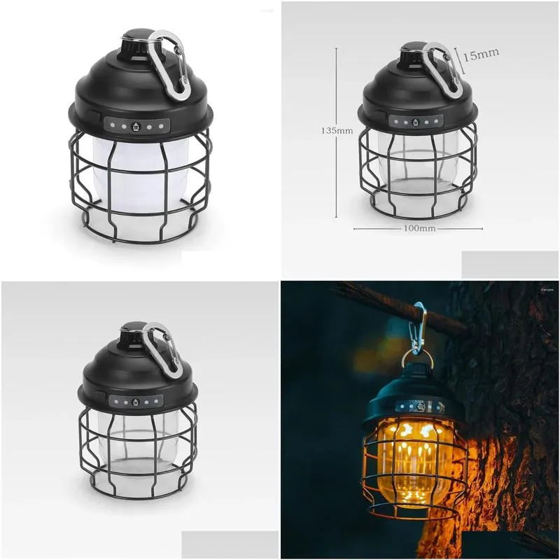 Portable Lanterns Mini Vintage Metal Hanging Rechargeable 3600mAh Battery Warm Light Led Camp Lantern Lightweight Tent For Outdoor