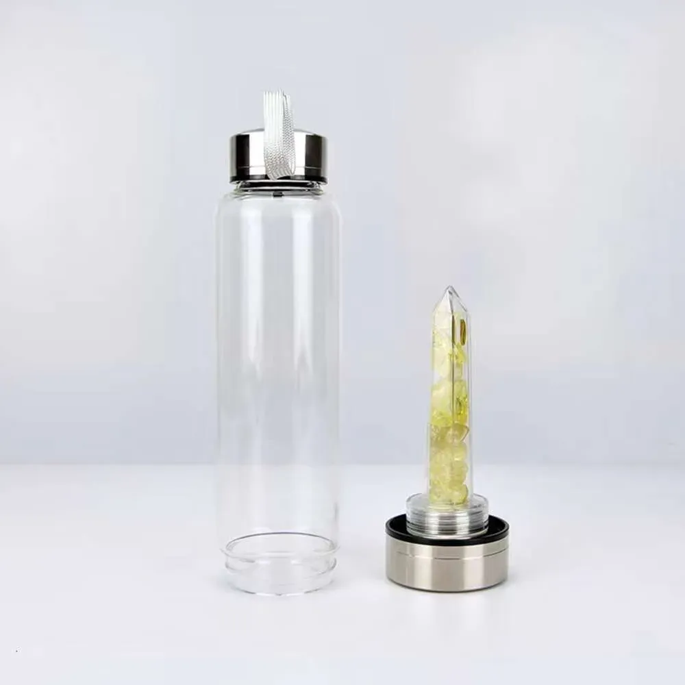 Wholesale Custom Gemstone Glass Energy Natural Quartz Crystal Clear Drinking Water Bottle