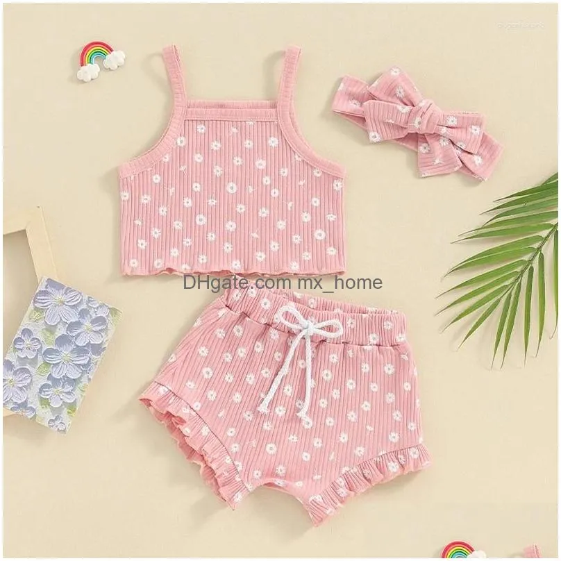 clothing sets baby girl clothes floral print sleeveless romper ruffle bloomer shorts headband set infant summer outfits