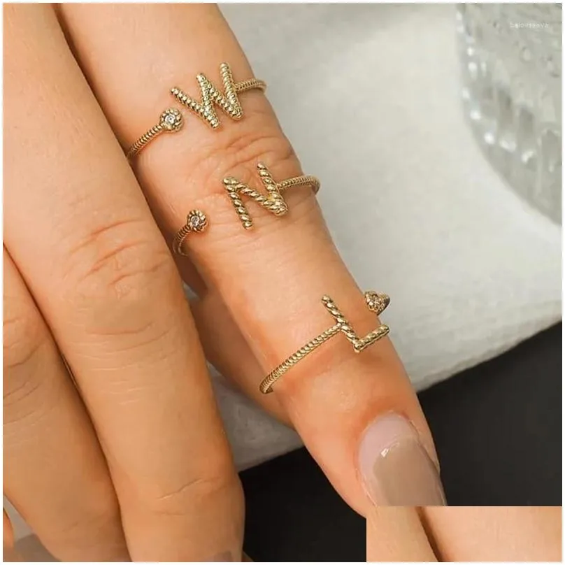 Cluster Rings Twist A-Z 26 Letter Opening Ring For Women Initial Name Crystal Adjustable Gold Color Fashion Jewelry Wholesale KAR167