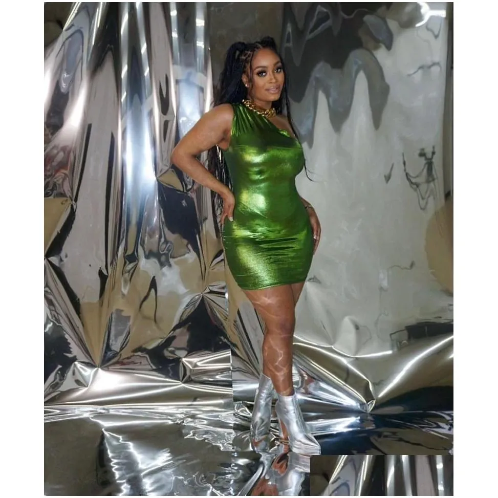 Casual Dresses Shiny Metallic Bodycon Mini Dress Women Sexy Y2K Sleeveless Highly Stretchy Hipster Night Clubwear Party